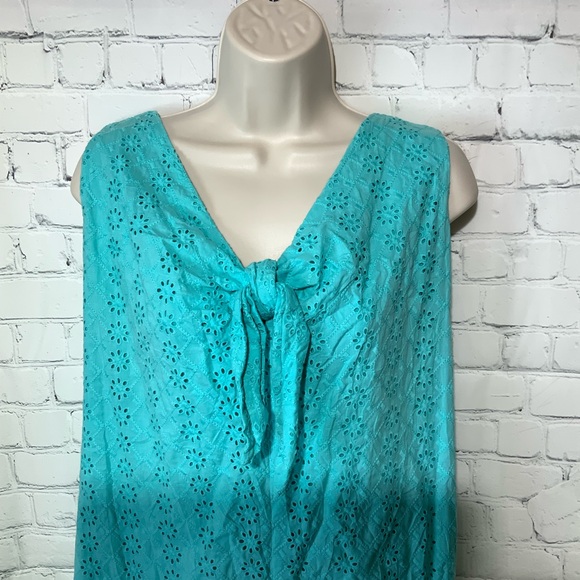 Pappagallo Aqua Tie Front Eyelet Shift Dress Plus Size 18 - Picture 3 of 4